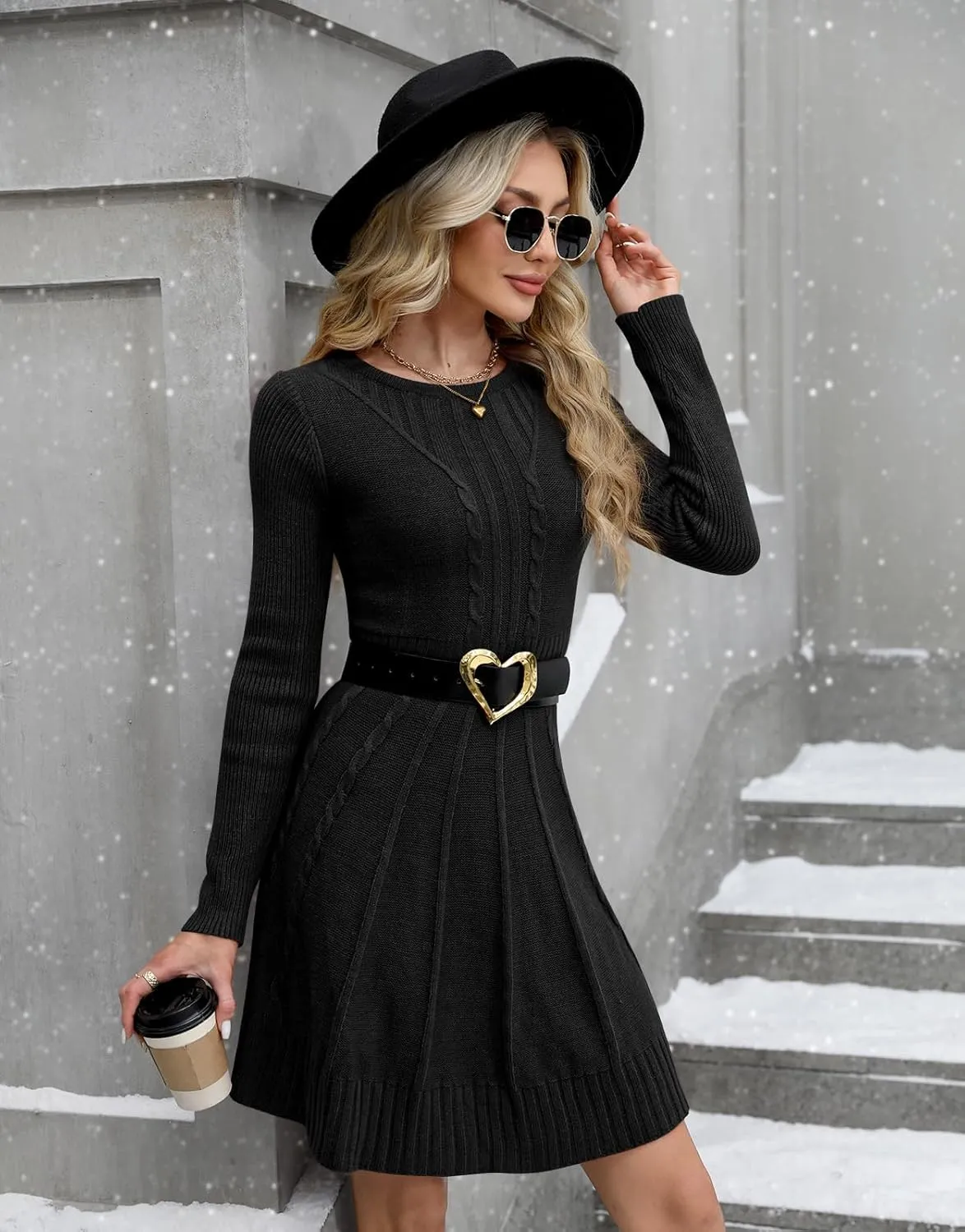 Maisolly Sweater Dress Pullover Tunic Long Sleeve Flare Dress