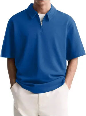 Mens Short Sleeve Polo Shirts Casual Loose Fit Quarter Zip Pullover Classic Trendy Lightweight Golf Collared T-Shirt