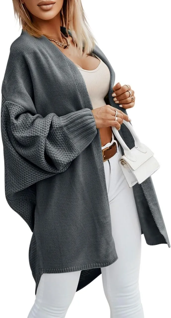 Miladusa Oversized Cardigans for Women Fall 2024 Trendy Open Front Batwing Sleeve Long Cardigan Sweaters