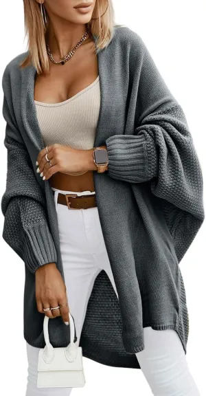 Miladusa Oversized Cardigans for Women Fall 2024 Trendy Open Front Batwing Sleeve Long Cardigan Sweaters