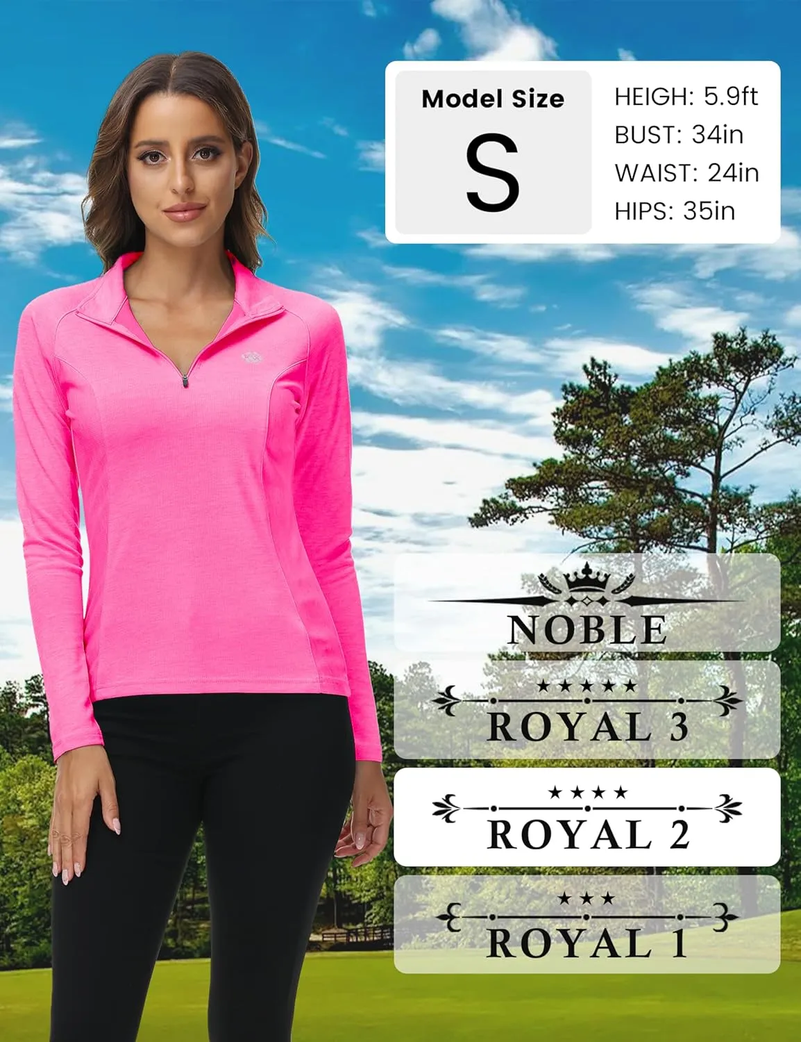 MoFiz Women's Long Sleeve Golf Polo Shirt 1/4 Zip UPF 50  Sun Protection Quick Dry Workout Hiking Athletic Shirts
