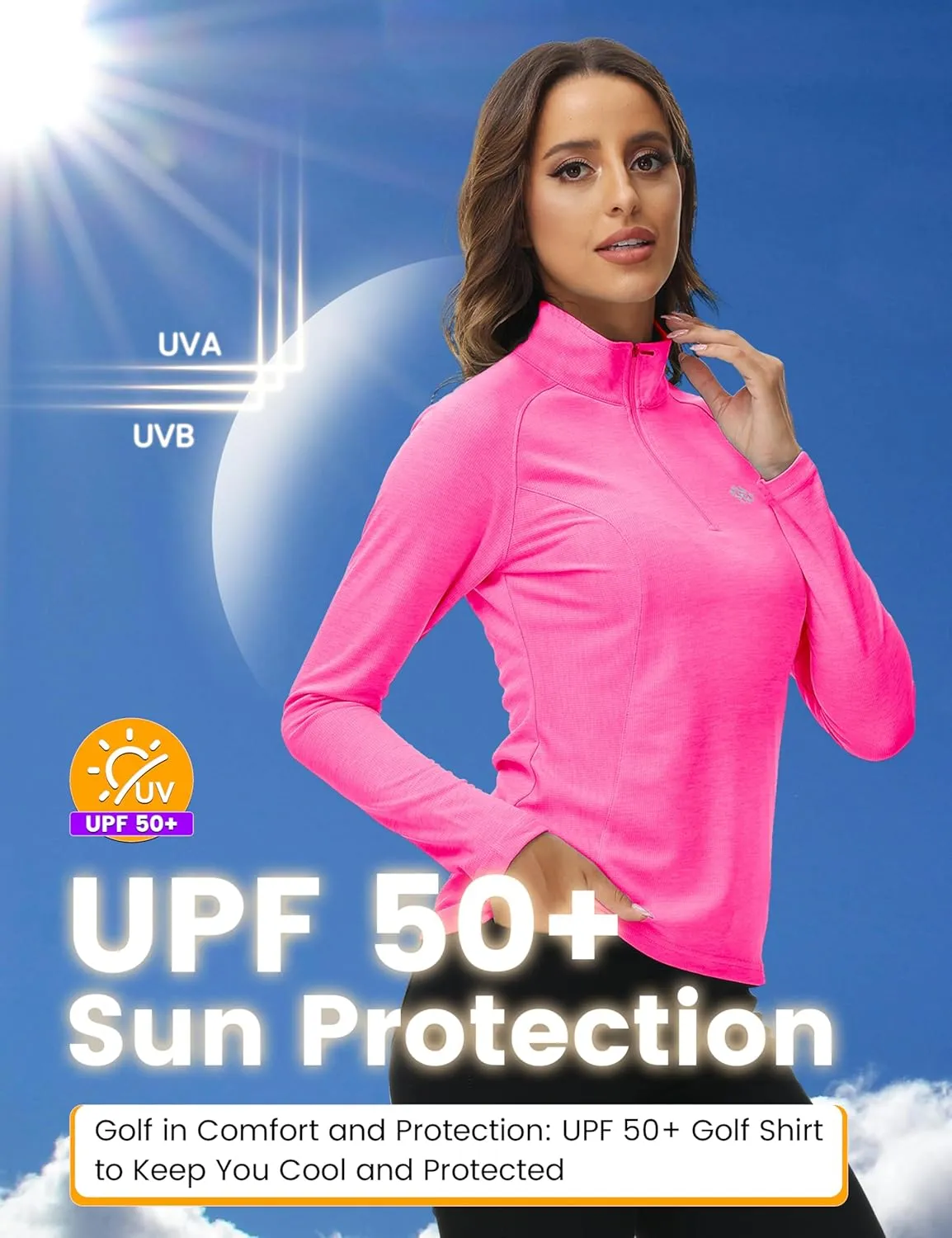 MoFiz Women's Long Sleeve Golf Polo Shirt 1/4 Zip UPF 50  Sun Protection Quick Dry Workout Hiking Athletic Shirts