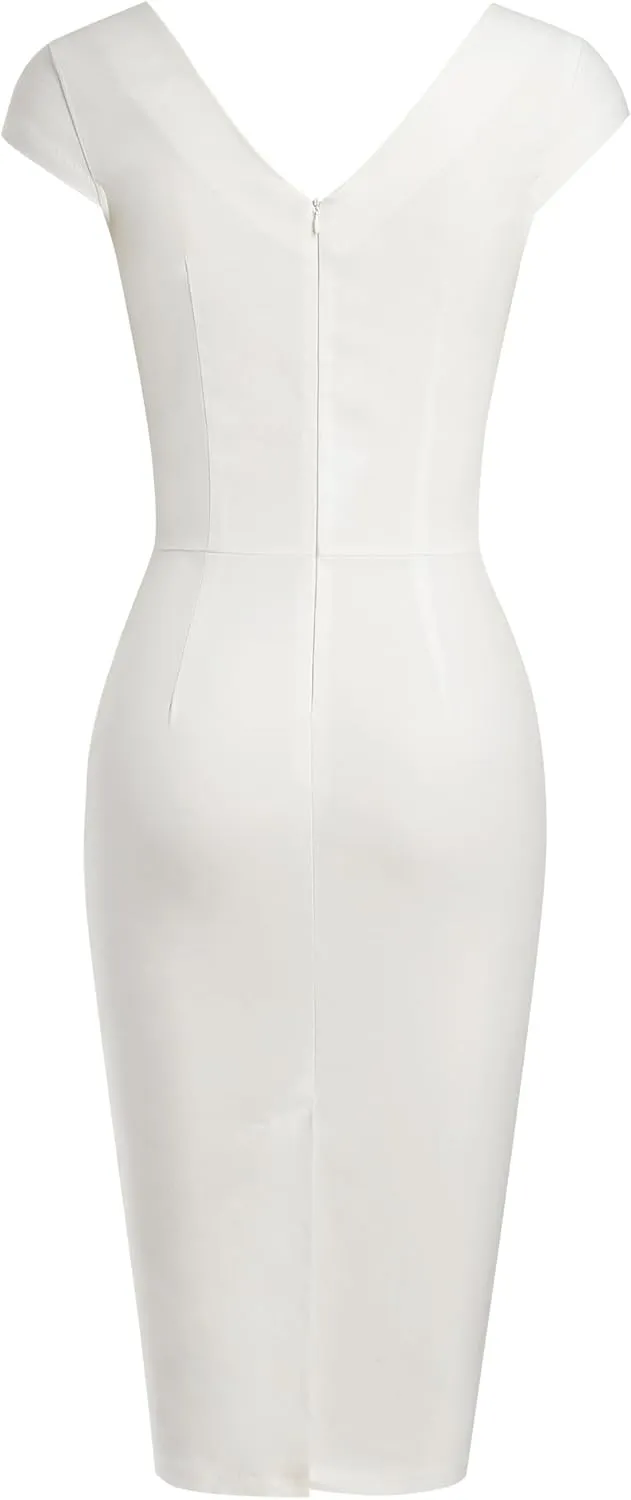 MUXXN Women's 1950's Vintage V Neck Ruched Sheath Formal Pencil Dress