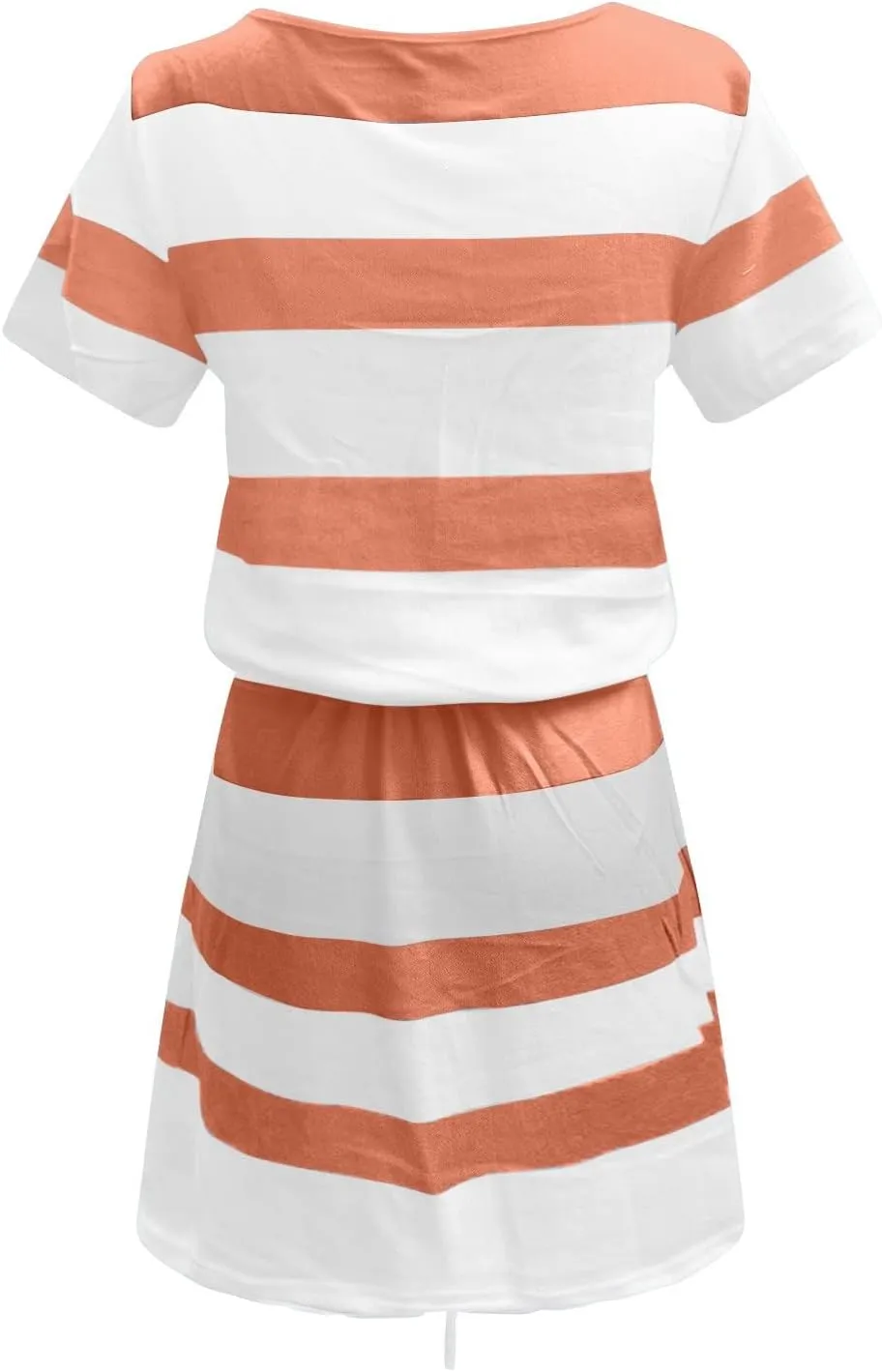 NaRHbrg Womens Summer Casual Midi Dresses Striped Short Sleeve Tshirt Dresses V Neck Drawstring Knee Length Dress with Pocket