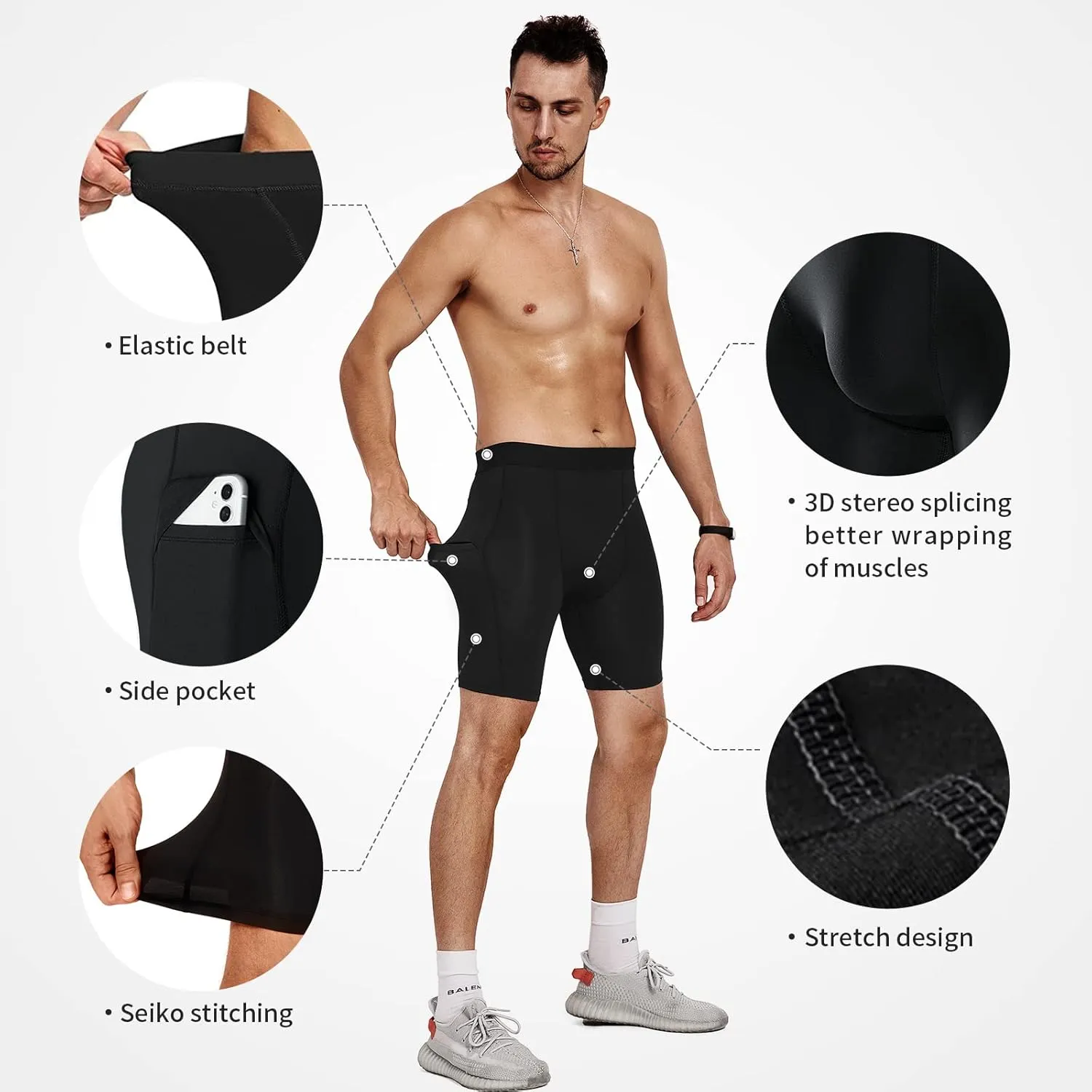 Niksa Compression Shorts Men 2/3 Pack, Compression Underwear for Men Athletic Shorts, Running Workout Fitness Shorts
