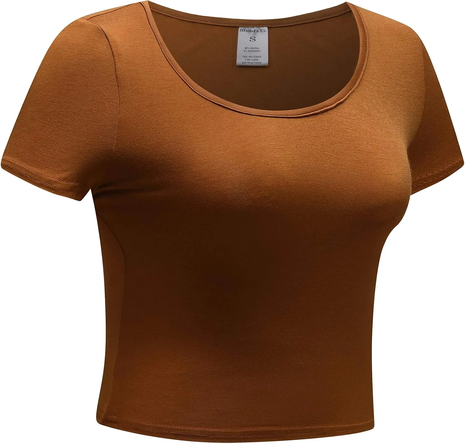 OThread & Co. Women's Basic Crop Tops Stretchy Casual Scoop Neck Cap Sleeve Shirt