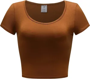 OThread & Co. Women's Basic Crop Tops Stretchy Casual Scoop Neck Cap Sleeve Shirt