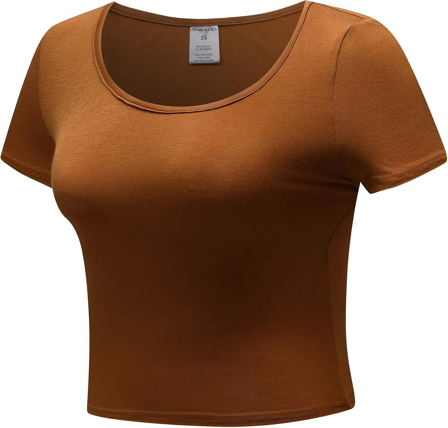 OThread & Co. Women's Basic Crop Tops Stretchy Casual Scoop Neck Cap Sleeve Shirt