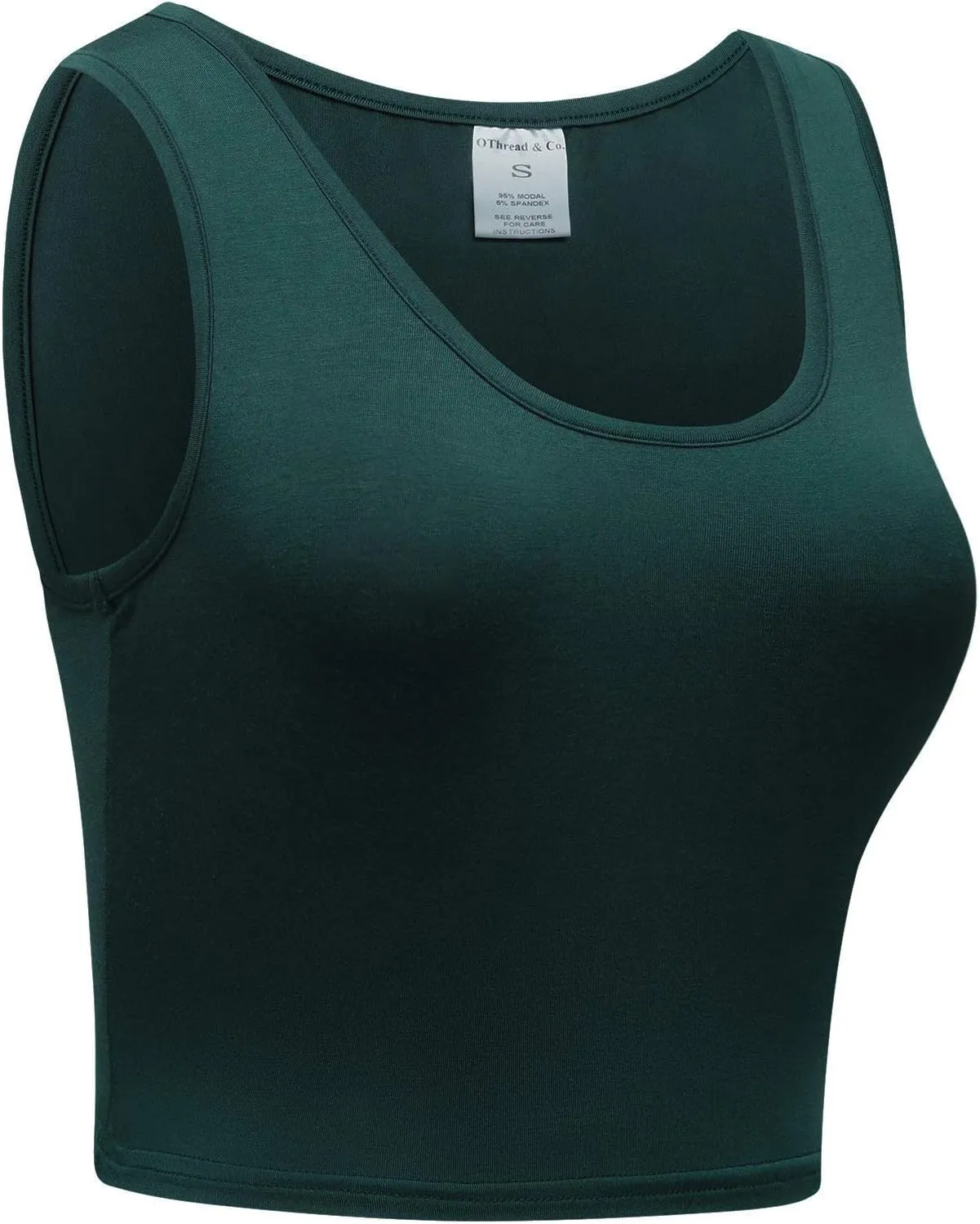 OThread & Co. Women's Basic Crop Tops Stretchy Casual Scoop Neck Sleeveless Crop Tank Top