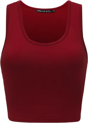 OThread & Co. Women's Basic Crop Tops Stretchy Casual Scoop Neck Sleeveless Crop Tank Top