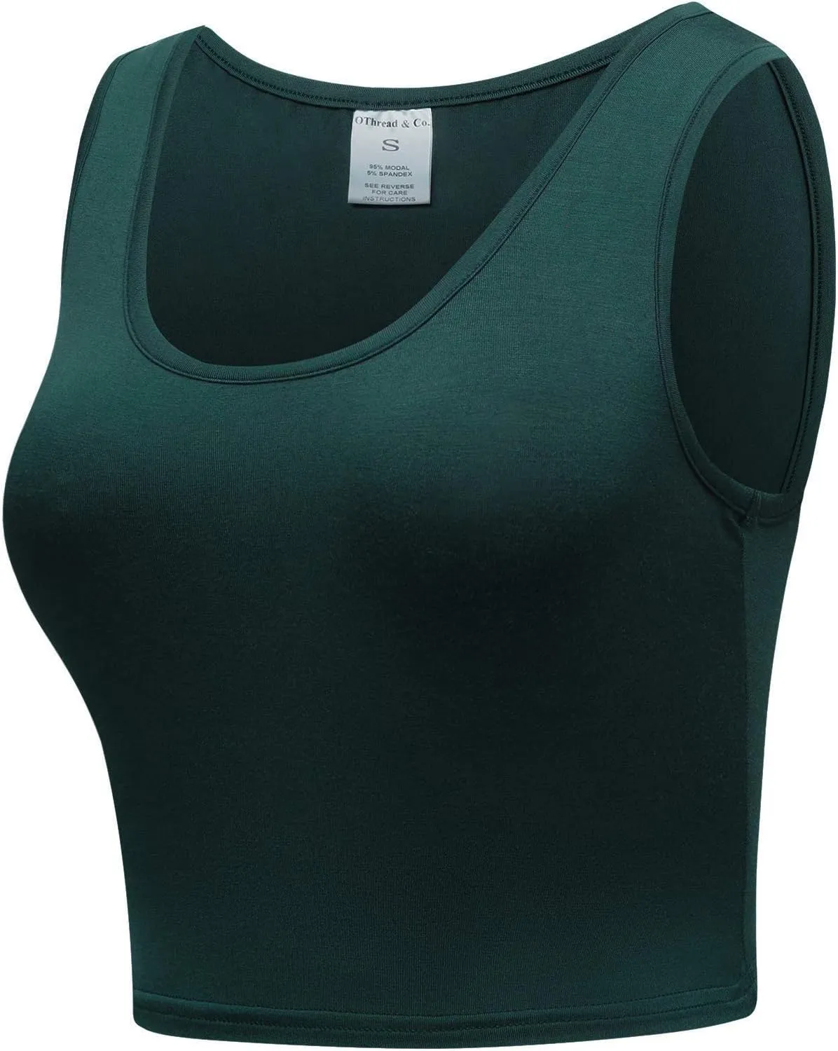 OThread & Co. Women's Basic Crop Tops Stretchy Casual Scoop Neck Sleeveless Crop Tank Top