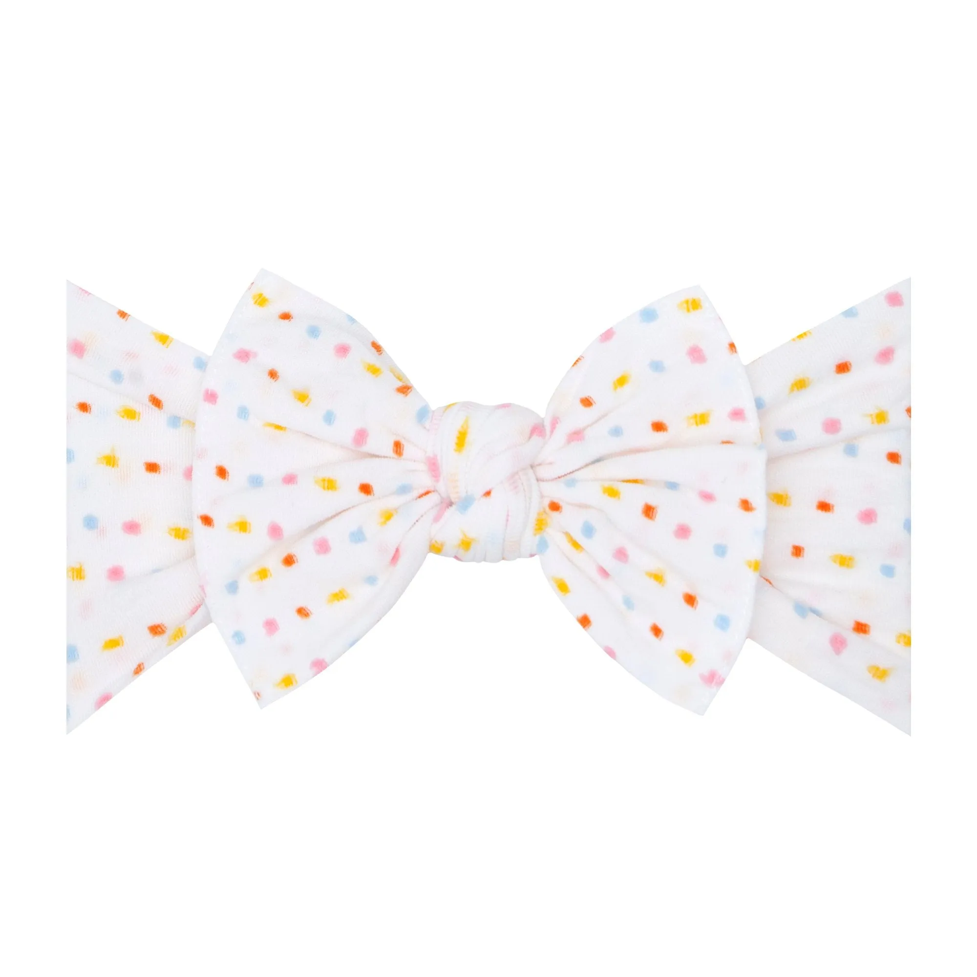 PATTERNED SHABBY KNOT: white rainbow dot