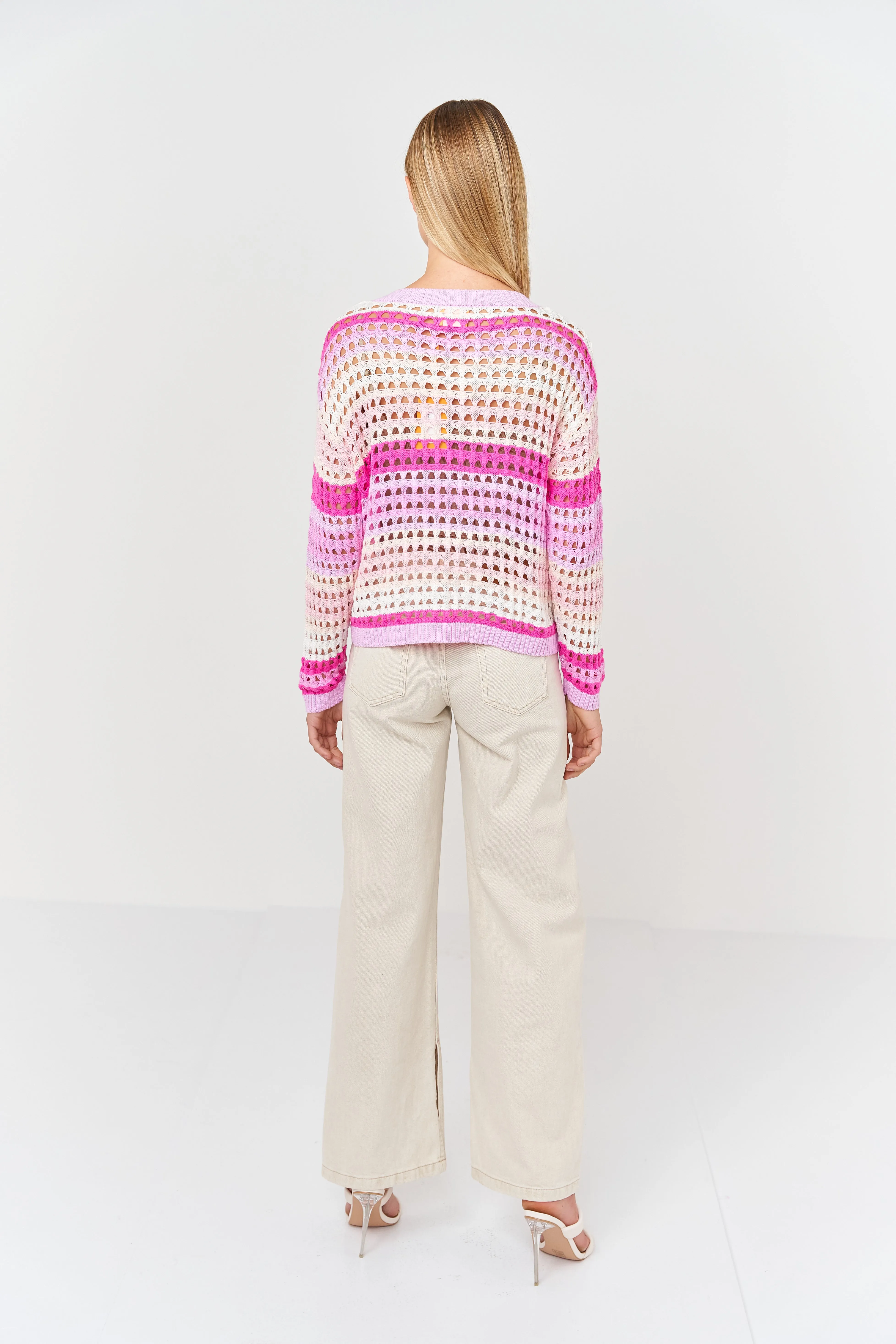 Pointelle Colour Block Cardigan