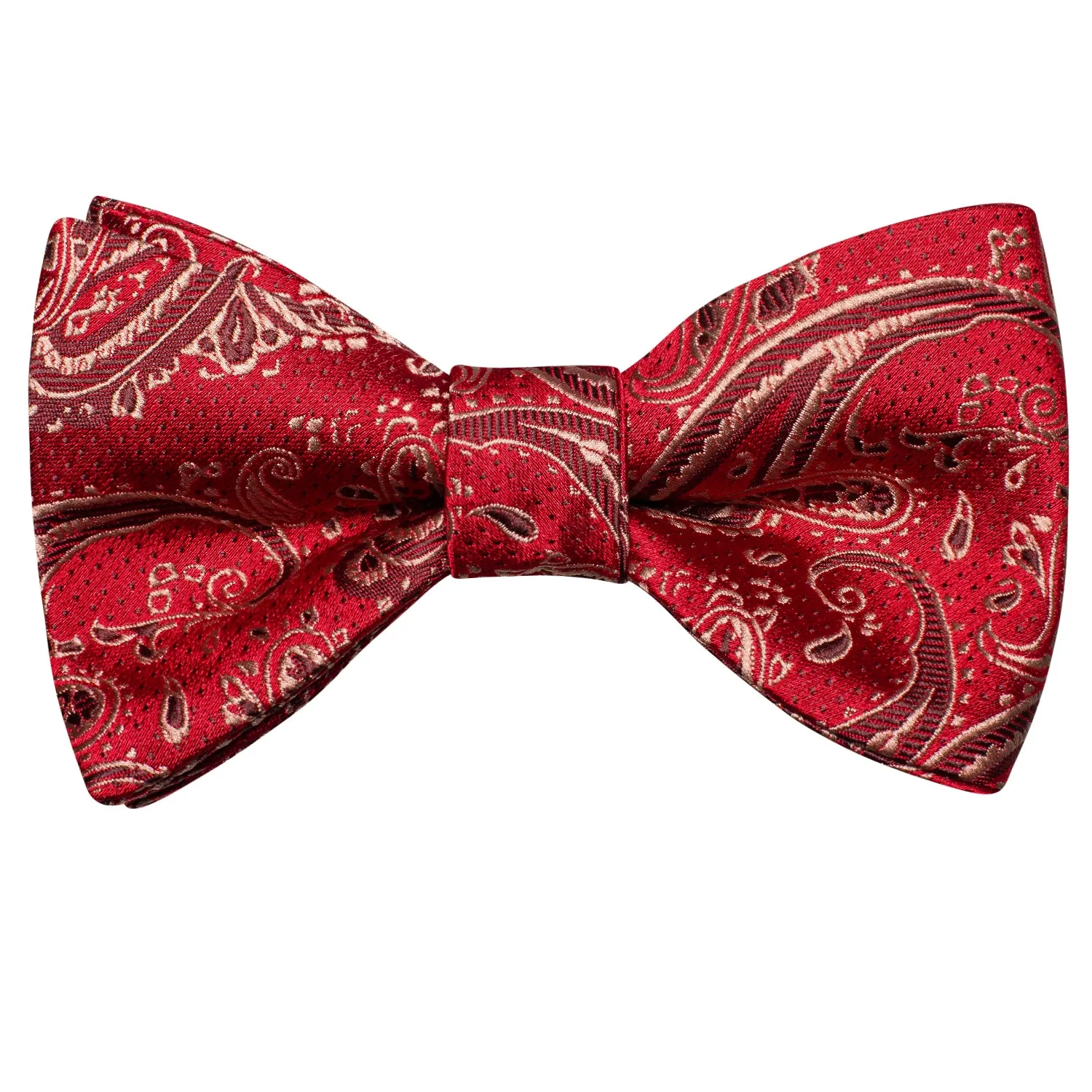 Red Brown Paisley Silk Self-tied Bow Tie Pocket Square Cufflinks Set