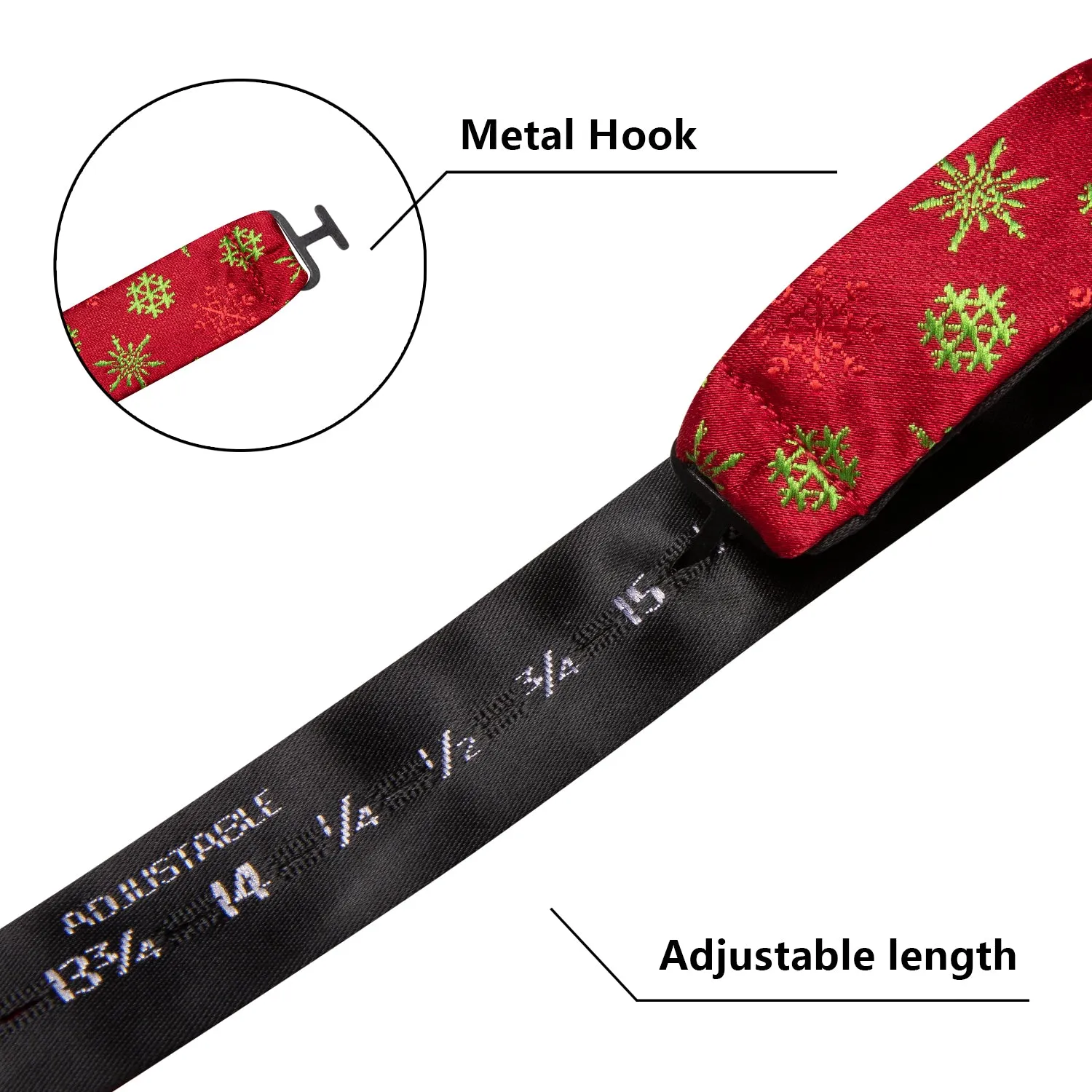Red Green Christmas Snowflakes Self-tied Bow Tie Hanky Cufflinks Set