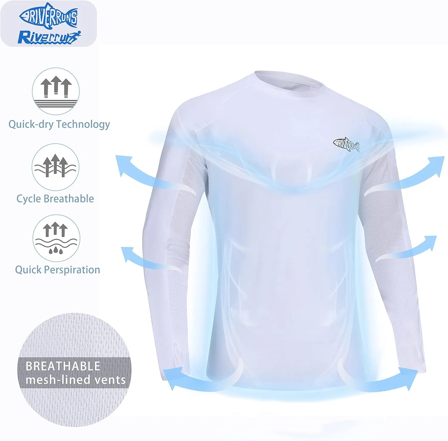 Riverruns Fishing T-Shirt Mens UPF 50  Sun Protection Fishing Shirt Short Sleeve Performance Tee #1006