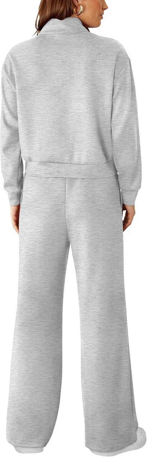 RUBZOOF Womens 2 Piece Outfits Sweatsuit Half Zip Sweatshirt Tracksuit Sweatpants Lounge Sets XS-2XL