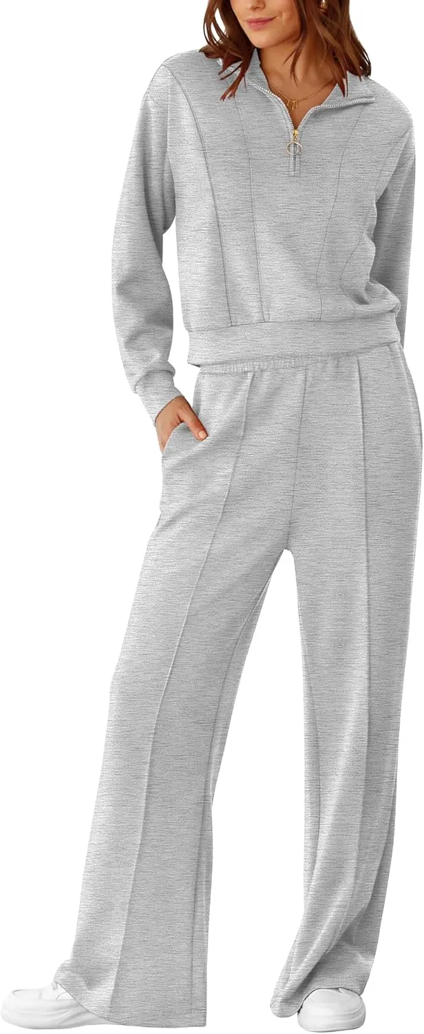 RUBZOOF Womens 2 Piece Outfits Sweatsuit Half Zip Sweatshirt Tracksuit Sweatpants Lounge Sets XS-2XL