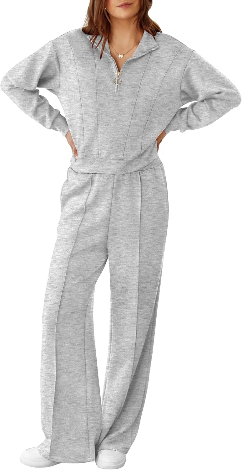 RUBZOOF Womens 2 Piece Outfits Sweatsuit Half Zip Sweatshirt Tracksuit Sweatpants Lounge Sets XS-2XL