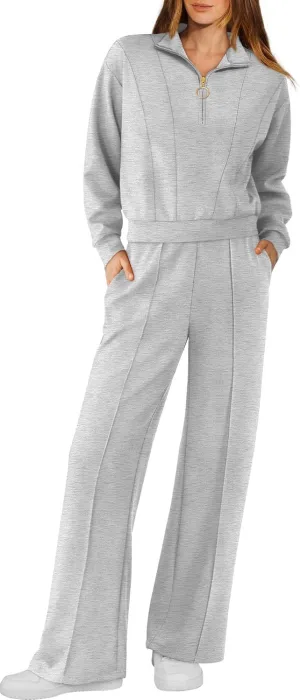 RUBZOOF Womens 2 Piece Outfits Sweatsuit Half Zip Sweatshirt Tracksuit Sweatpants Lounge Sets XS-2XL
