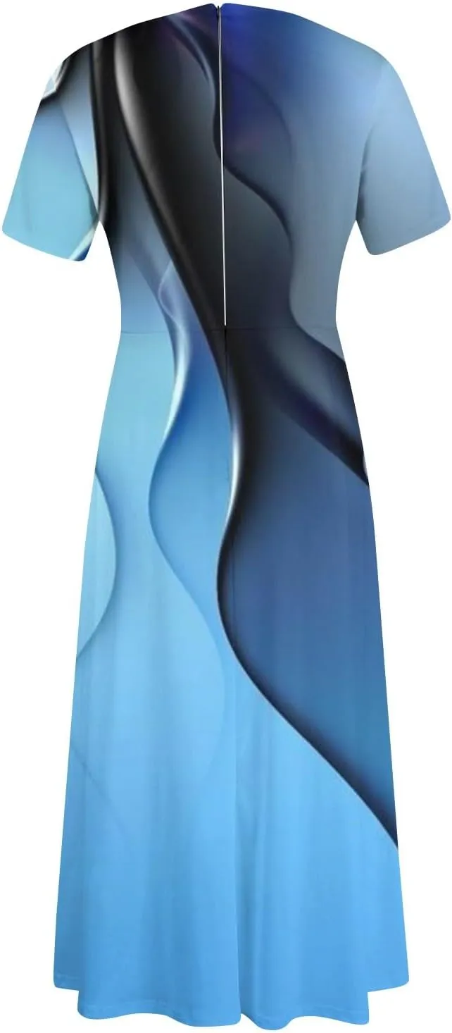 Summer Dresses for Women Beach Aline Midi Dresses Casual Flowy Tshirt Dress Floral Short Sleeve Dress with Pockets