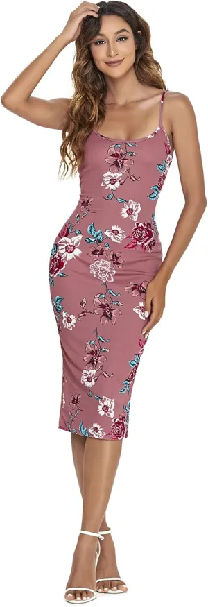 SweatyRocks Women's Floral Print Split Bodycon Dress Cami Midi Dress