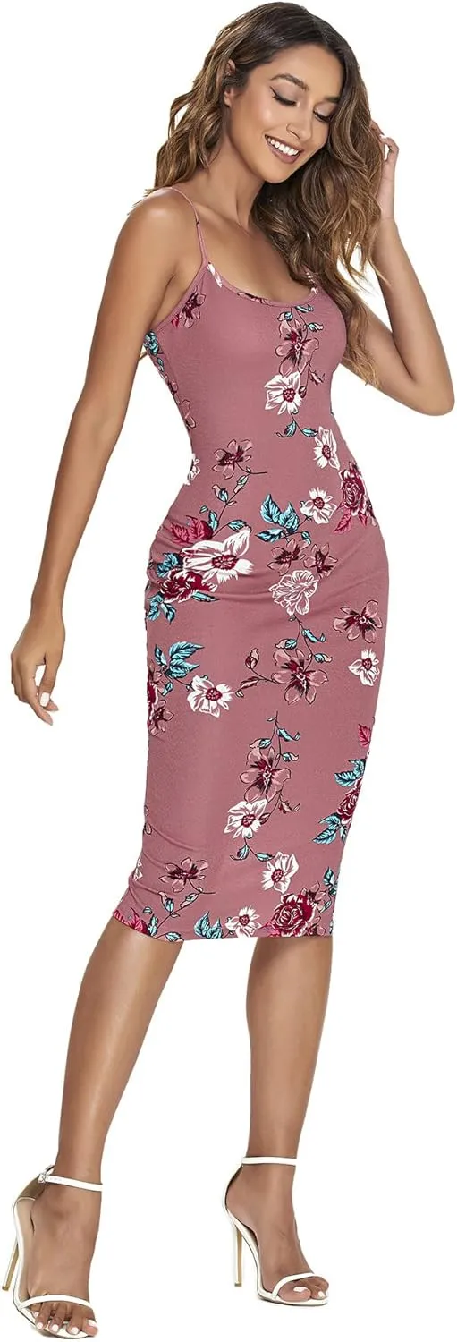 SweatyRocks Women's Floral Print Split Bodycon Dress Cami Midi Dress