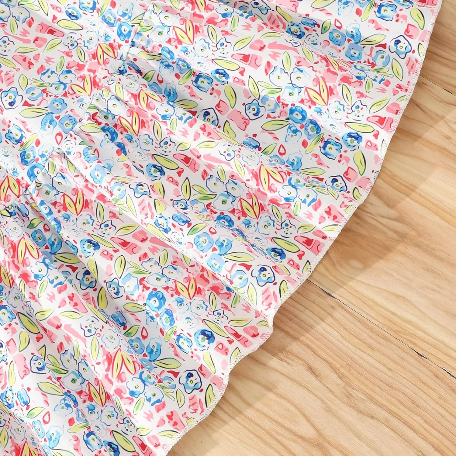 Toddler Baby Girls Summer Floral Dress Kids Puff Sleeve Square Neck Smocked Flowy Sun Dresses 2-8 Years