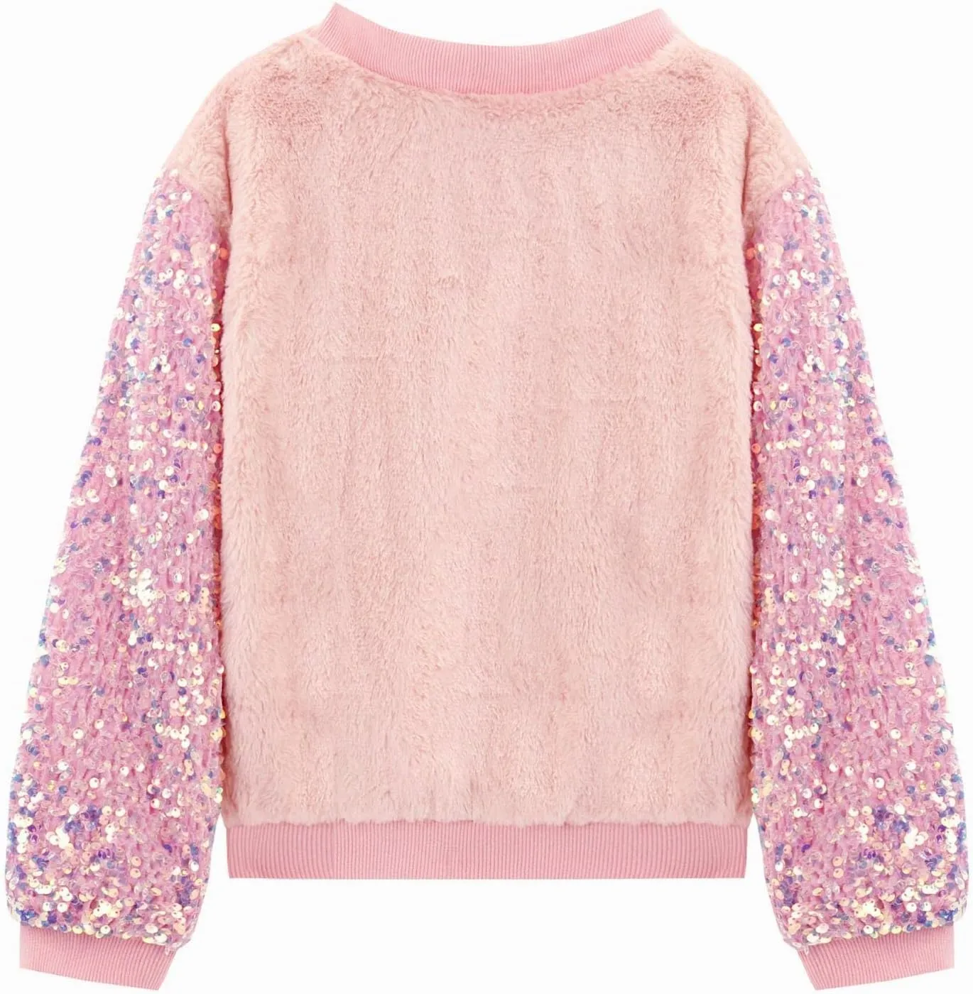 WELAKEN Girls Unicorn Fleece Full-zip Sequin Sleeves Jacket with Pocket for Toddler & Kids