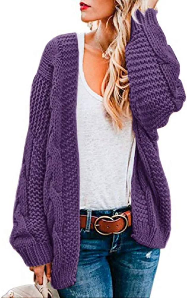 Womens Oversized Chunky Open Front Cardigan Sweaters Cable Knit Long Sleeve Cardigans Outwear Coats
