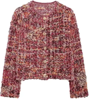Women's Solid Color Casual Round Neck Woven Tassel Stitching Single Breasted Knitted Cardigan