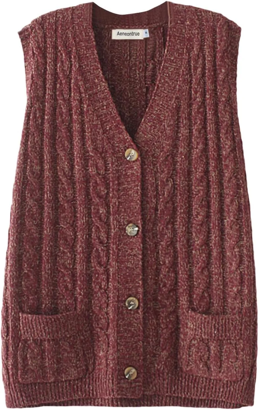 Women's Sweater Vest Sleeveless Button Down Knitted Cardigan Outwear with Pockets