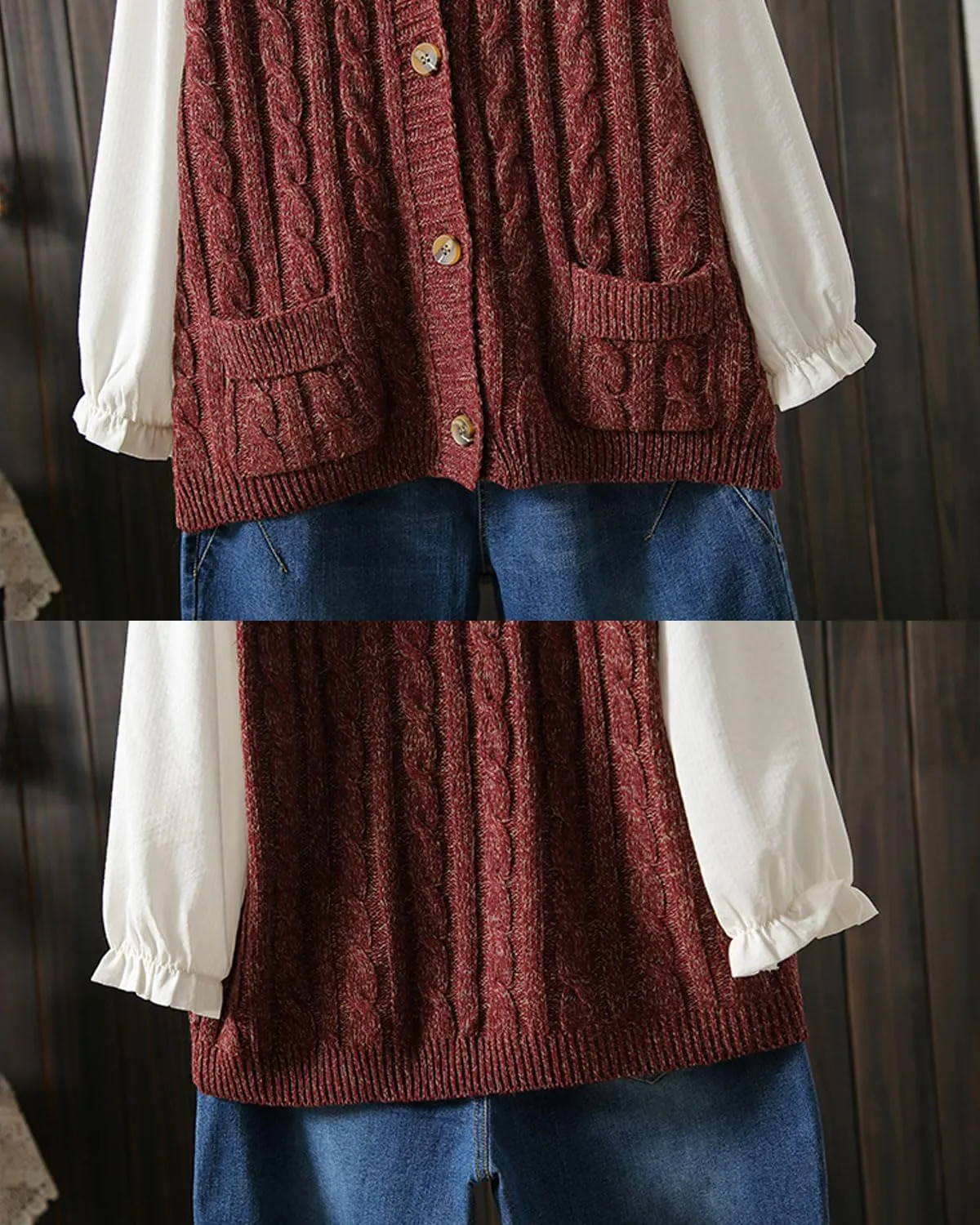 Women's Sweater Vest Sleeveless Button Down Knitted Cardigan Outwear with Pockets