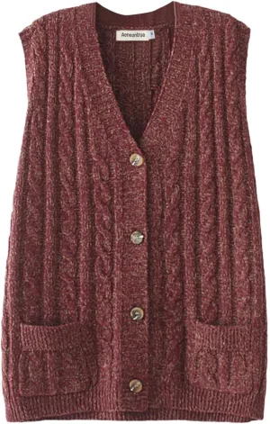 Women's Sweater Vest Sleeveless Button Down Knitted Cardigan Outwear with Pockets