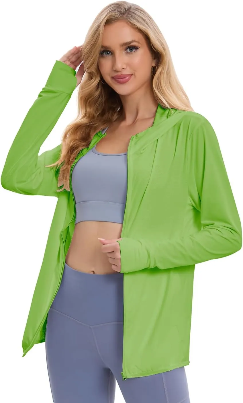 Women's UPF 50  Sun Protection Jacket Long Sleeve Hooded Sun Shirt for Outdoor Sports (with pockets)