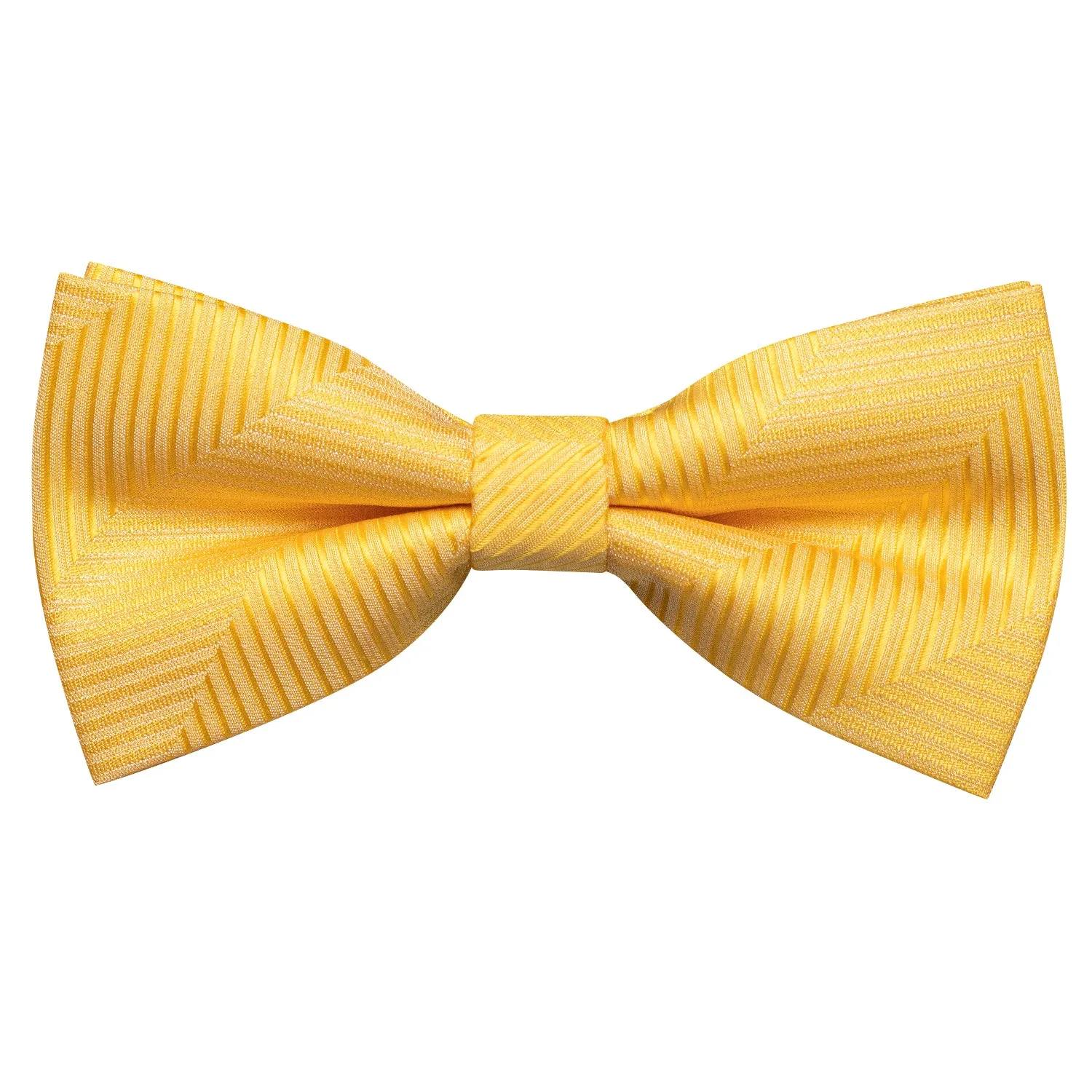 Yellow Striped Pre-tied Bow Tie Hanky Cufflinks Set