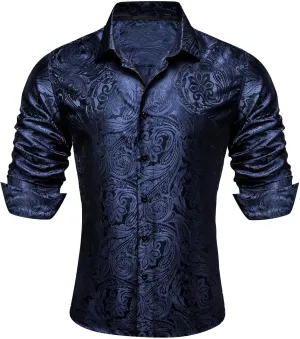 YOHOWA Men's Paisley Shirt Silk Jacquard Dress Long Sleeve Button Down Shirts Casual Mexico Western Disco Party Wedding Prom