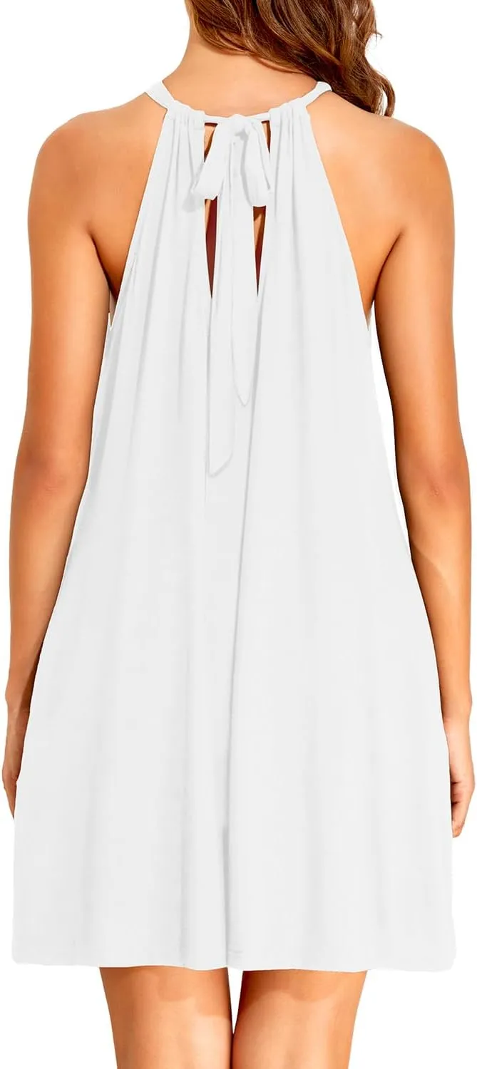 Yonique Halter Summer Dress for Women Casual Sundress Beach Coverup Dress with Pockets